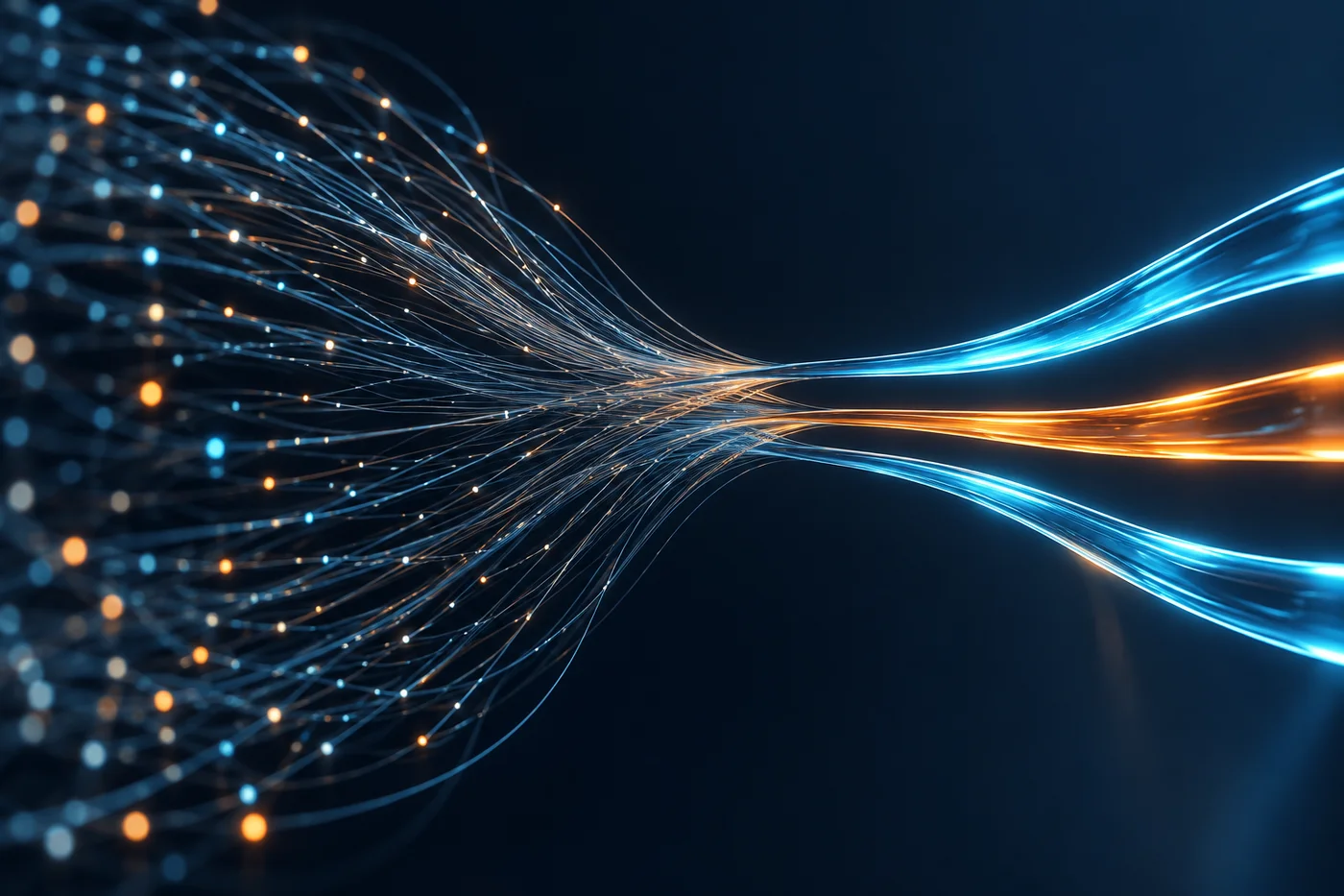 Many points of information converging into clear paths